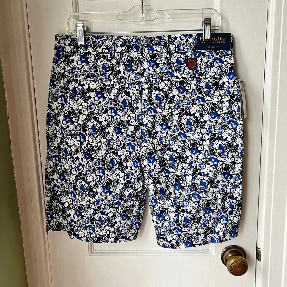 Polo Golf Ralph Lauren Mens Shorts navy blue and white floral pattern size 30